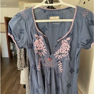 Anthropology boho short sleeve embellished top